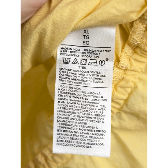 Cotton Peplum Blouse Lace Pintuck Button Yellow XL Boho Romantic Cottagecore Y2K - Picture 7 of 9